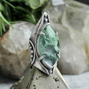 Warrior Shield Ring //  Moss Agate- Size 9