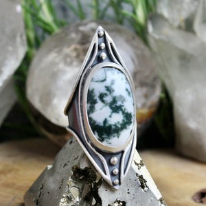 Warrior Shield Ring // Moss Agate - Size 10.5 - Acid Queen Jewelry