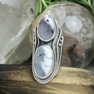 Warrior Shield Ring // Double Dendritic Opal- Size 6