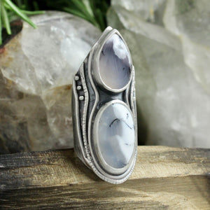Warrior Shield Ring // Double Dendritic Opal- Size 6