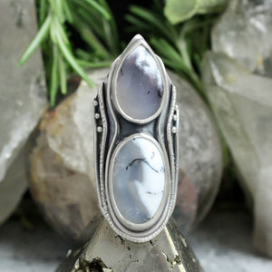 Warrior Shield Ring // Double Dendritic Opal- Size 6