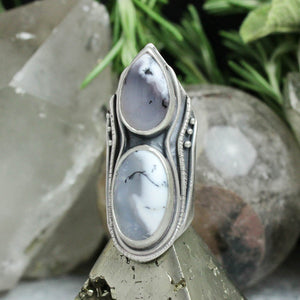 Warrior Shield Ring // Double Dendritic Opal- Size 6
