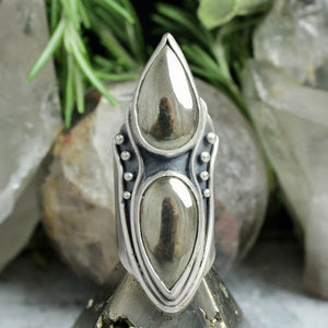 Warrior Shield Ring //  Double Pyrite - Size 8