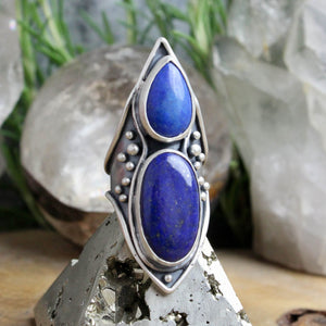 Warrior Shield Ring // Double Lapis Lazuli - Size 9 - Acid Queen Jewelry