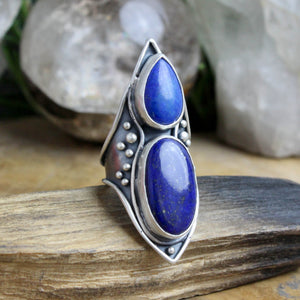 Warrior Shield Ring // Double Lapis Lazuli - Size 9 - Acid Queen Jewelry
