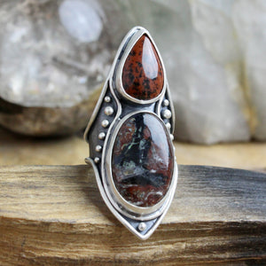 Warrior Shield Ring // Pietersite + Mahogany Obsidian- Size 9.5 - Acid Queen Jewelry