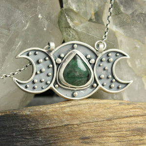 Triple Moon Goddess Voyager Necklace //  Emerald