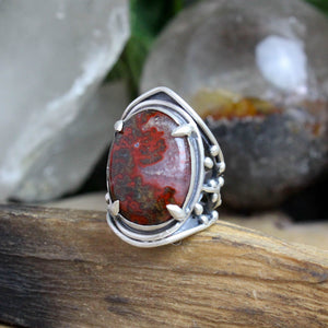 Warrior Laced Ring //  Plume Root Agate - Size 7.5 - Acid Queen Jewelry