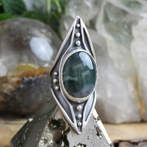Warrior Shield Ring // Moss Agate - Size 8 - Acid Queen Jewelry