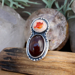 Oracle Ring //  Carnelian and Mexican Fire Opal - SIZE 7 - Acid Queen Jewelry