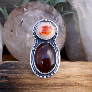 Oracle Ring //  Carnelian and Mexican Fire Opal - SIZE 7 - Acid Queen Jewelry