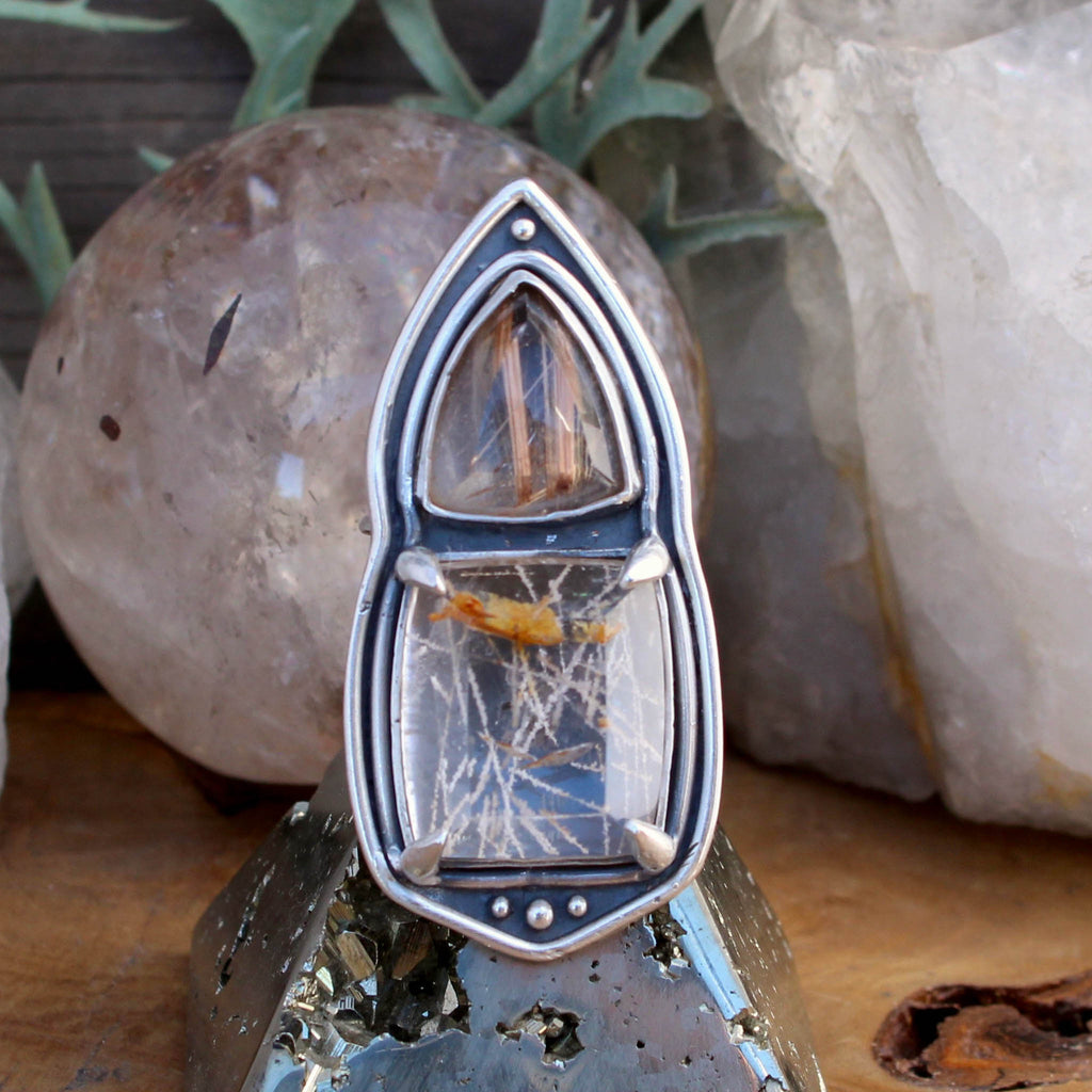 Oracle Ring //  Double Rutilated Quartz - SIZE 9 - Acid Queen Jewelry