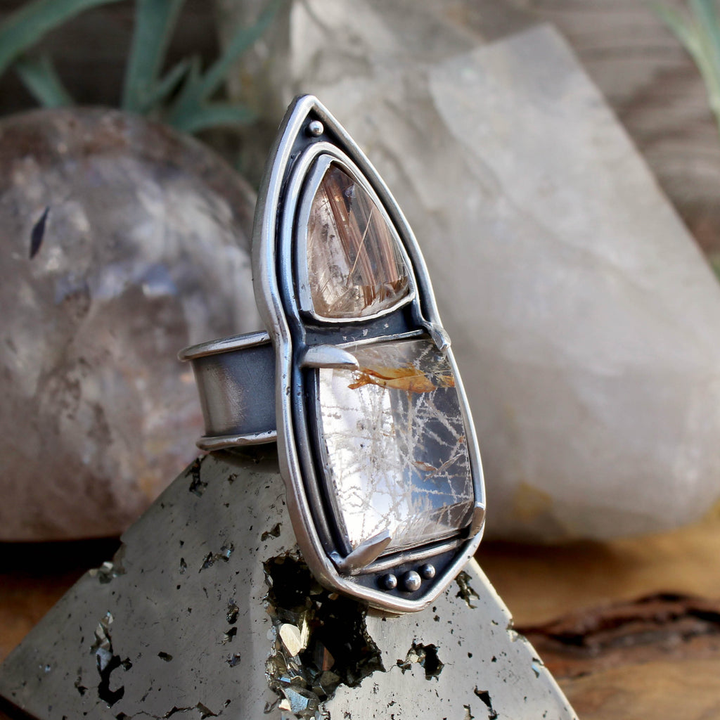Oracle Ring //  Double Rutilated Quartz - SIZE 9 - Acid Queen Jewelry