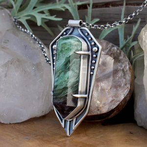 Amplifier Shield Pendant // Rainbow Fluorite - Acid Queen Jewelry