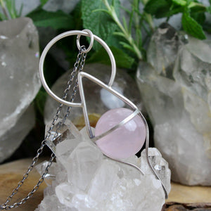 Crystal Ball Pendulum Necklace // Rose Quartz - Acid Queen Jewelry