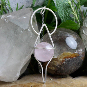 Crystal Ball Pendulum Necklace // Rose Quartz - Acid Queen Jewelry