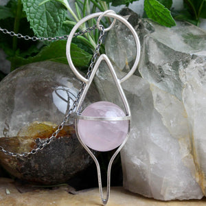 Crystal Ball Pendulum Necklace // Rose Quartz - Acid Queen Jewelry