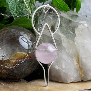 Crystal Ball Pendulum Necklace // Rose Quartz - Acid Queen Jewelry
