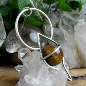 Crystal Ball Pendulum Necklace // Tigers Eye - Acid Queen Jewelry