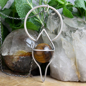 Crystal Ball Pendulum Necklace // Tigers Eye - Acid Queen Jewelry