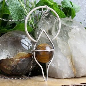 Crystal Ball Pendulum Necklace // Tigers Eye - Acid Queen Jewelry