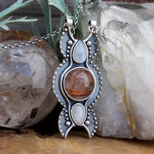 Voyager Triple Moon Goddess // Moonstone and Rutilated Quartz - Acid Queen Jewelry