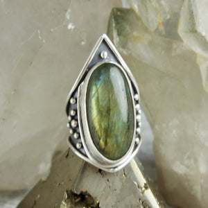 Warrior Shield Ring // Labradorite- Size 7.5