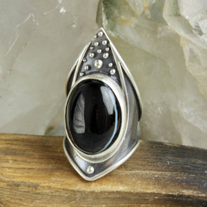 Warrior Shield Ring // Black Agate  - Size 10.5