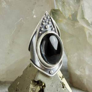 Warrior Shield Ring // Black Agate  - Size 10.5