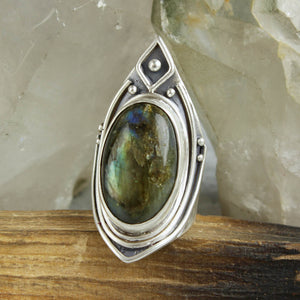 Warrior Shield Ring // Labradorite- Size 10.5
