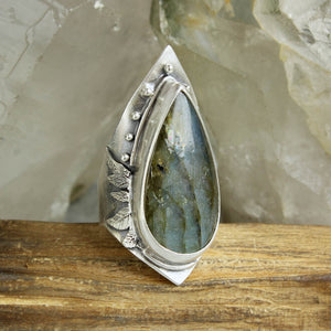 Warrior Botanical Shield Ring // Labradorite- Size 9