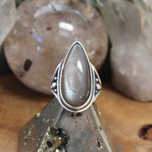 Warrior Ring // Obsidian Silver Sheen - Size 9 - Acid Queen Jewelry