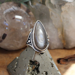 Warrior Ring // Obsidian Silver Sheen - Size 9 - Acid Queen Jewelry