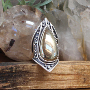 Warrior Sheild Ring // Pyrite - Size 10 - Acid Queen Jewelry