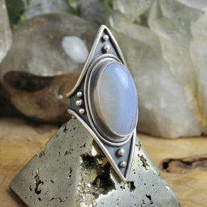 Warrior Shield Ring // Blue Lace Agate - Size 8.5 - Acid Queen Jewelry