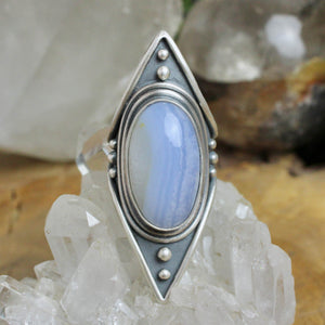 Warrior Shield Ring // Blue Lace Agate - Size 8.5 - Acid Queen Jewelry