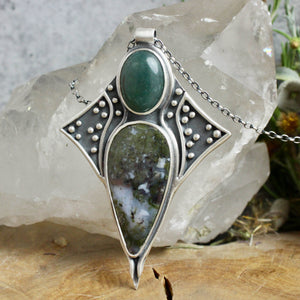 Voyager Necklace // Double Moss Agate - Acid Queen Jewelry