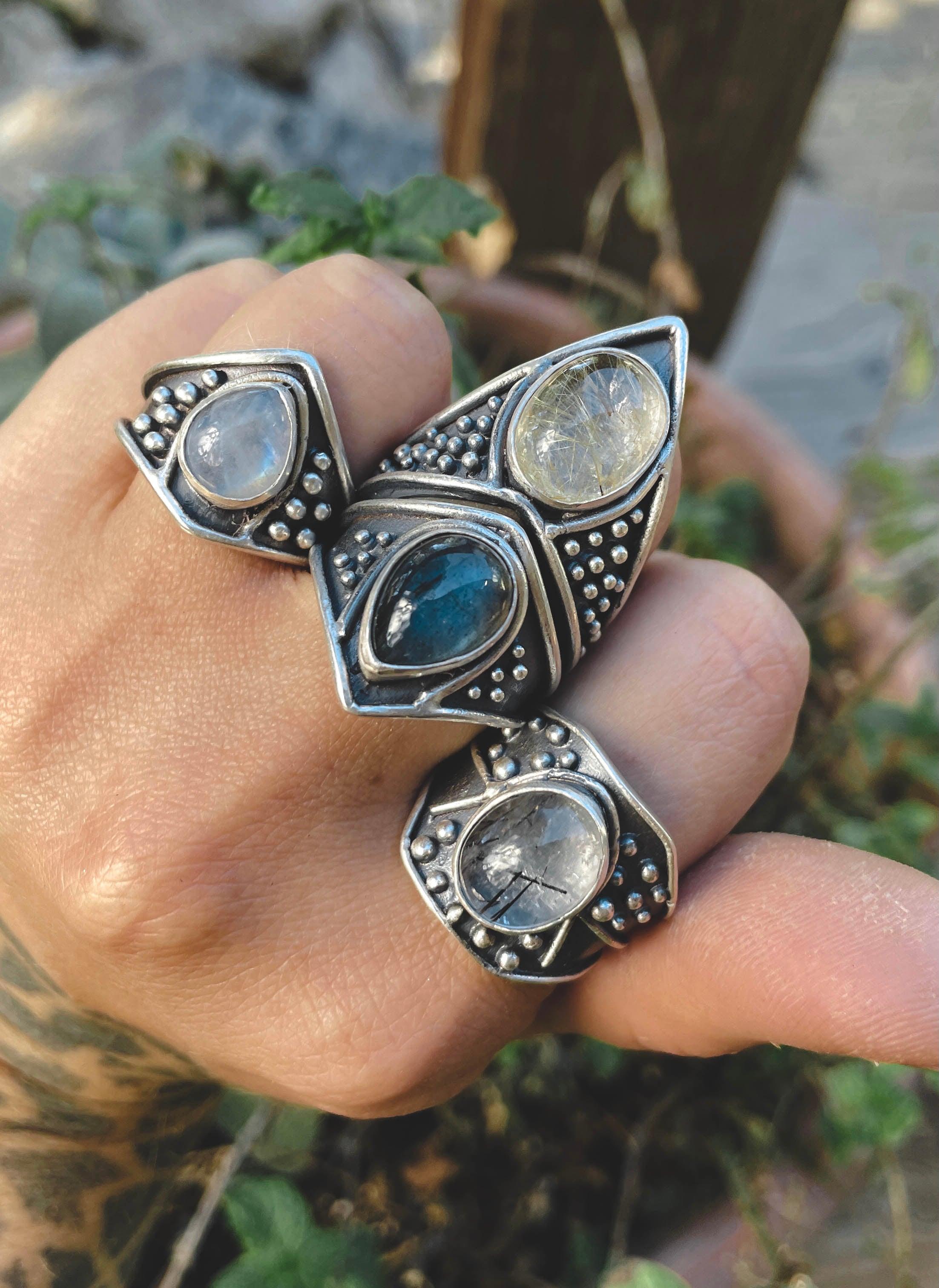 Vela Ring // Rainbow Moonstone - Acid Queen Jewelry