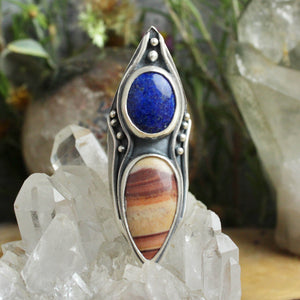 Warrior Shield Ring //  Lapis Lazuli + Jasper  - Size 6.5 - Acid Queen Jewelry