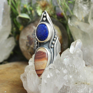 Warrior Shield Ring //  Lapis Lazuli + Jasper  - Size 6.5 - Acid Queen Jewelry
