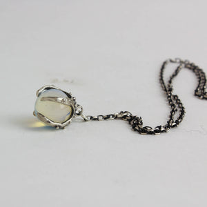 Sorceress Crystal Ball Lariat Necklace- Opalite - Antiqued