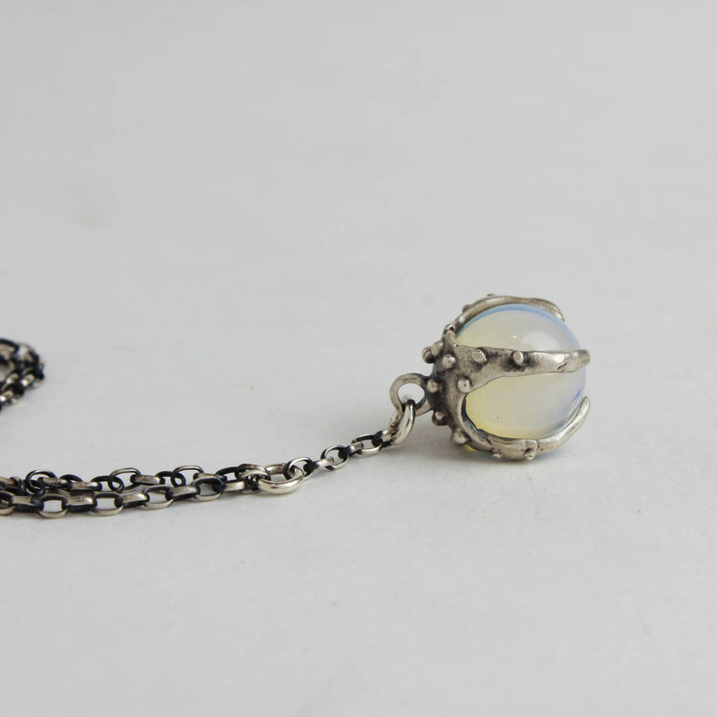 Sorceress Crystal Ball Lariat Necklace- Opalite - Antiqued - Acid Queen Jewelry