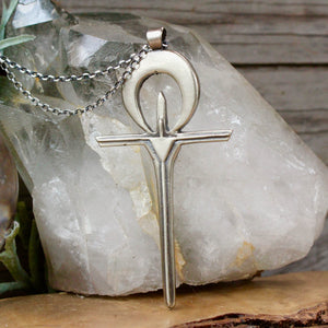 Ankh Pendant // White Bronze + Sterling Silver - Acid Queen Jewelry