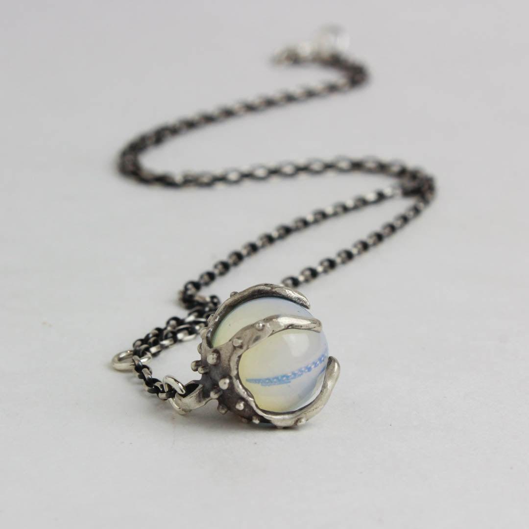 Sorceress Crystal Ball Lariat Necklace- Opalite - Antiqued - Acid Queen Jewelry