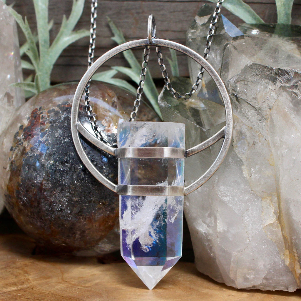 Crescent + Circle Pendant // Aura Quartz - Acid Queen Jewelry