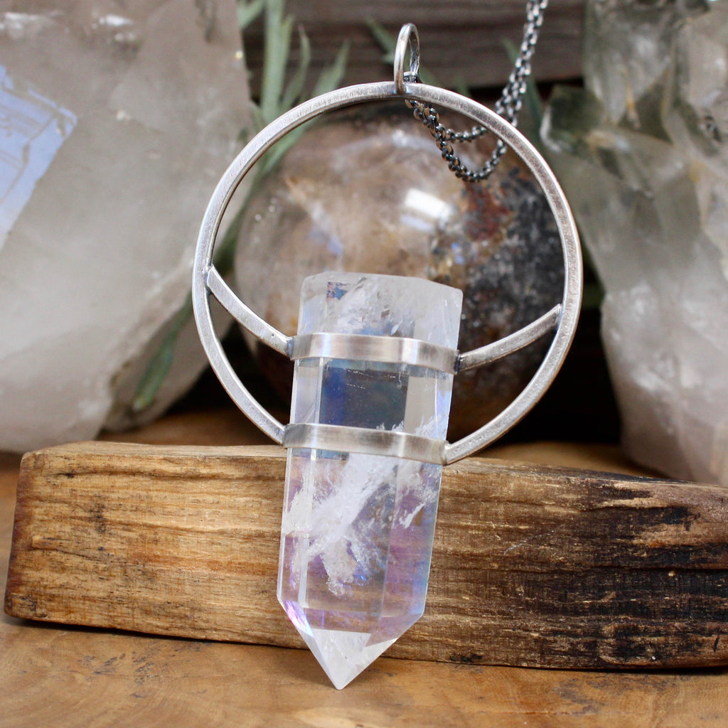 Crescent + Circle Pendant // Aura Quartz - Acid Queen Jewelry