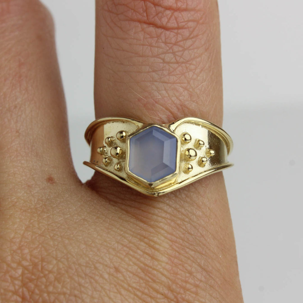 Isis Ring - Blue Chalcedony - 14K Gold - Acid Queen Jewelry