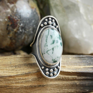 Warrior Shield Ring // Tree Agate - Size 7.5