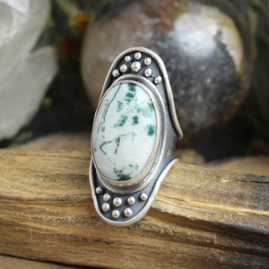 Warrior Shield Ring // Tree Agate - Size 7.5