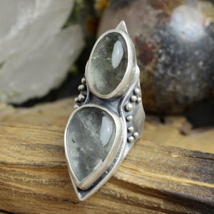 Warrior Shield Ring //  Double Green Quartz - Size 9